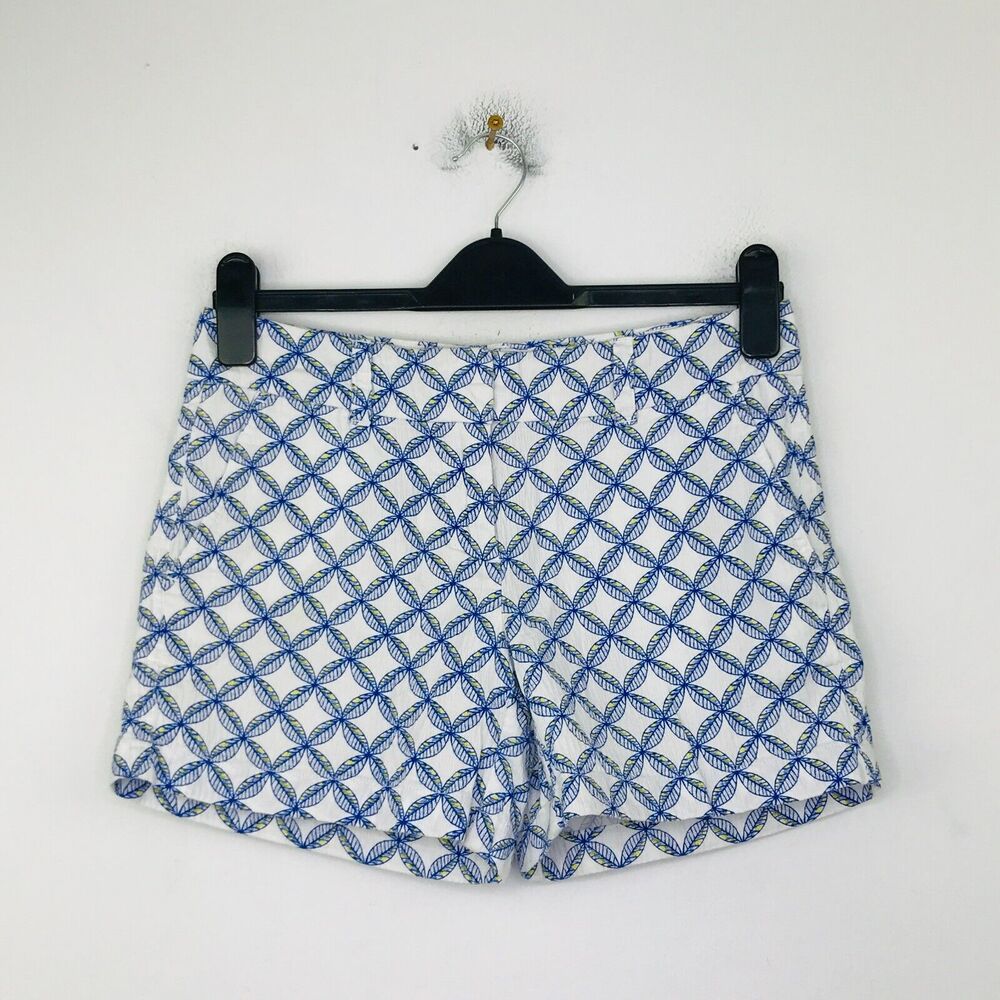 Vineyard Vines Women's 0 Shorts White Blue Geometric Leaf Lightweight Chino CD25